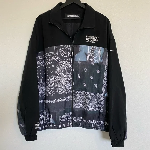 Neighborhood Jacket Bandana Oversized Japan Designer Chopped Track Black Mens - Picture 6 of 15